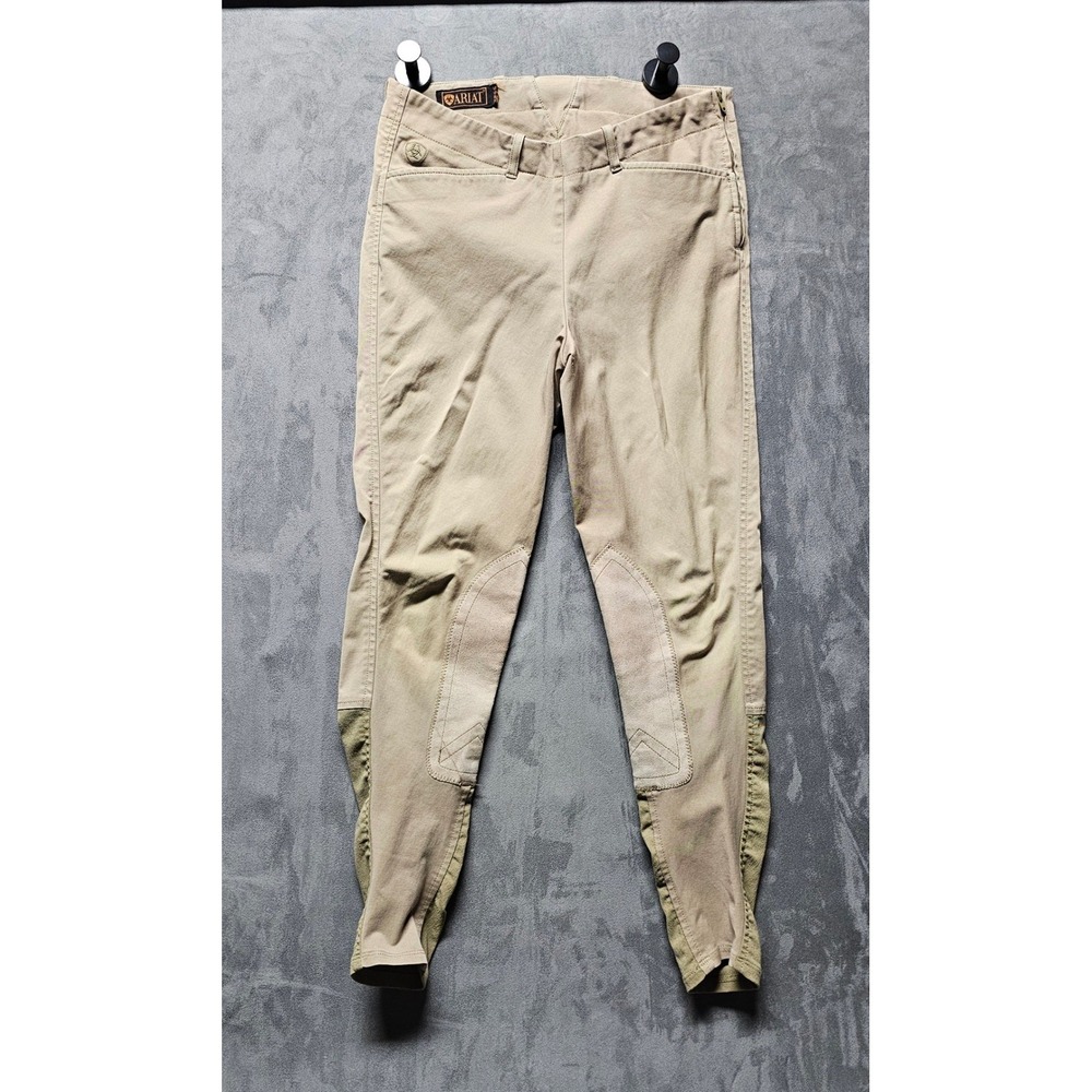 Ariat All Circuit Women Tan Khaki Equestrian Riding Breeches Side Zip Knee Patch